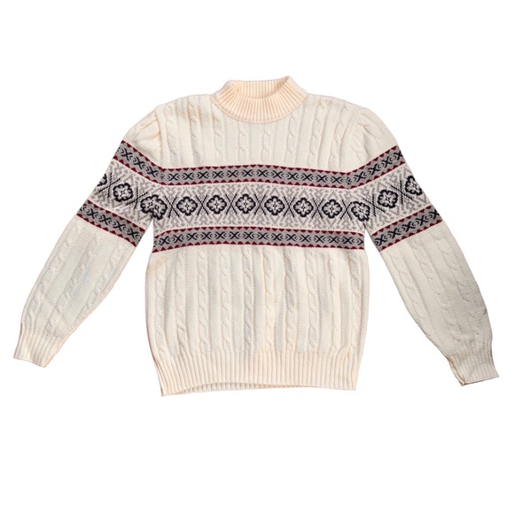 Vintage 70s 80s Jantzen Nordic Fair Isle Cable Knit Mock Neck Oversized Sweater - Picture 2 of 6